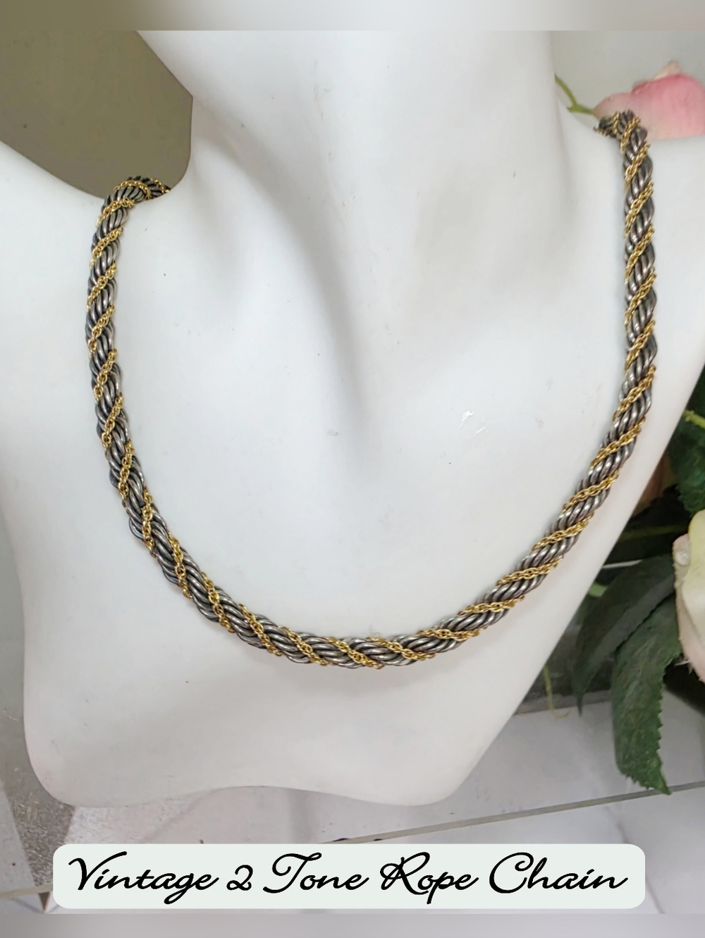 TRUE VINTAGE Two-Tone Rope Chain Necklace - Gold & Silver 44G 17"